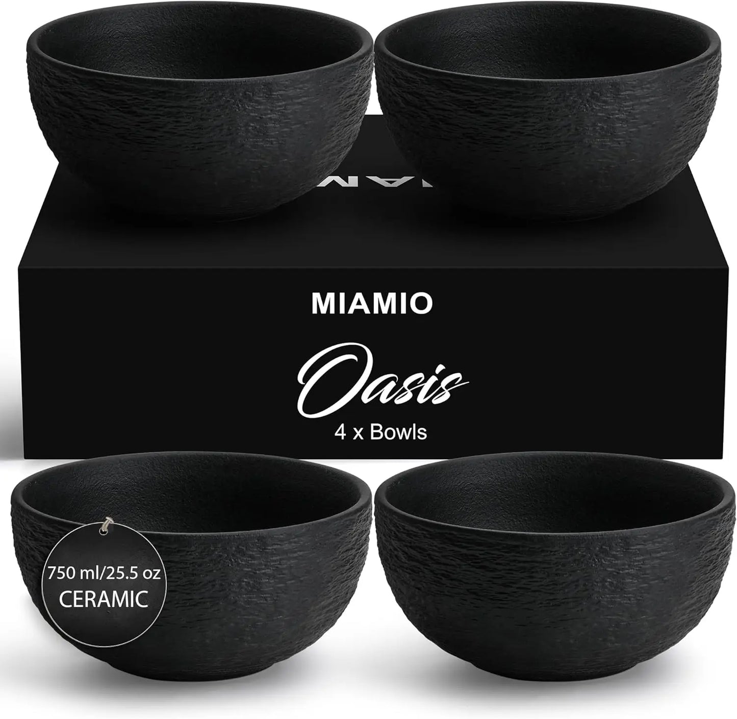 Set of 4, 9 Inch, Modern Ceramic Plate Set, Black