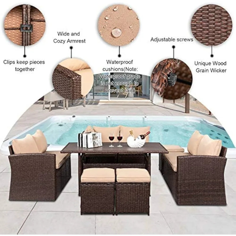 8 Piece All-weather Terrace Furniture Set, with Dining Table and Chairs