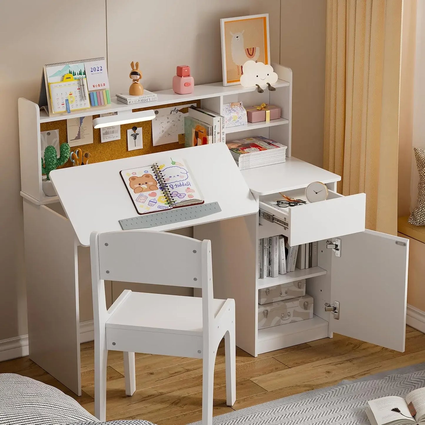 Kid's Study Desk with 3-Color Lights, Tiltable Desktop