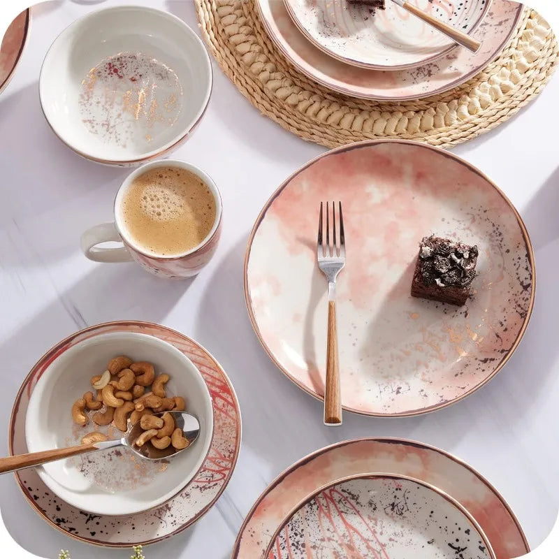 16-piece Earthenware, Natural, Ceramic Sets for 4, Microwave and Dishwasher Safe