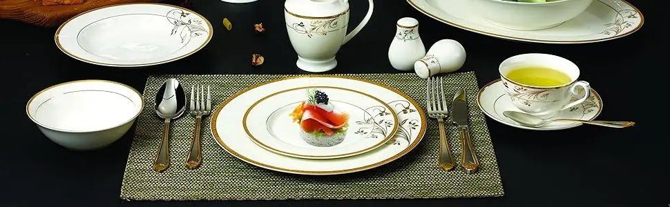 57-Piece 24K Gold Floral Design Dinnerware Set, Service for 8