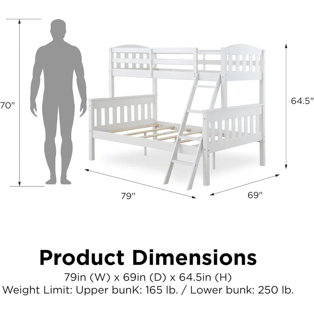 Convertible Wood Bunk Bed, Stackable and Detachable Bed Frames for Kids and Teens, with Angled Ladder