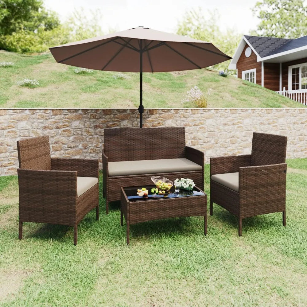 4 Piece Wicker Rattan Outdoor Conversation Set