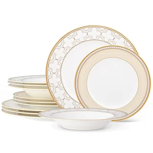 Luxury 12-Piece Gold Trim Bone China  Dinnerware Set, Service for 4