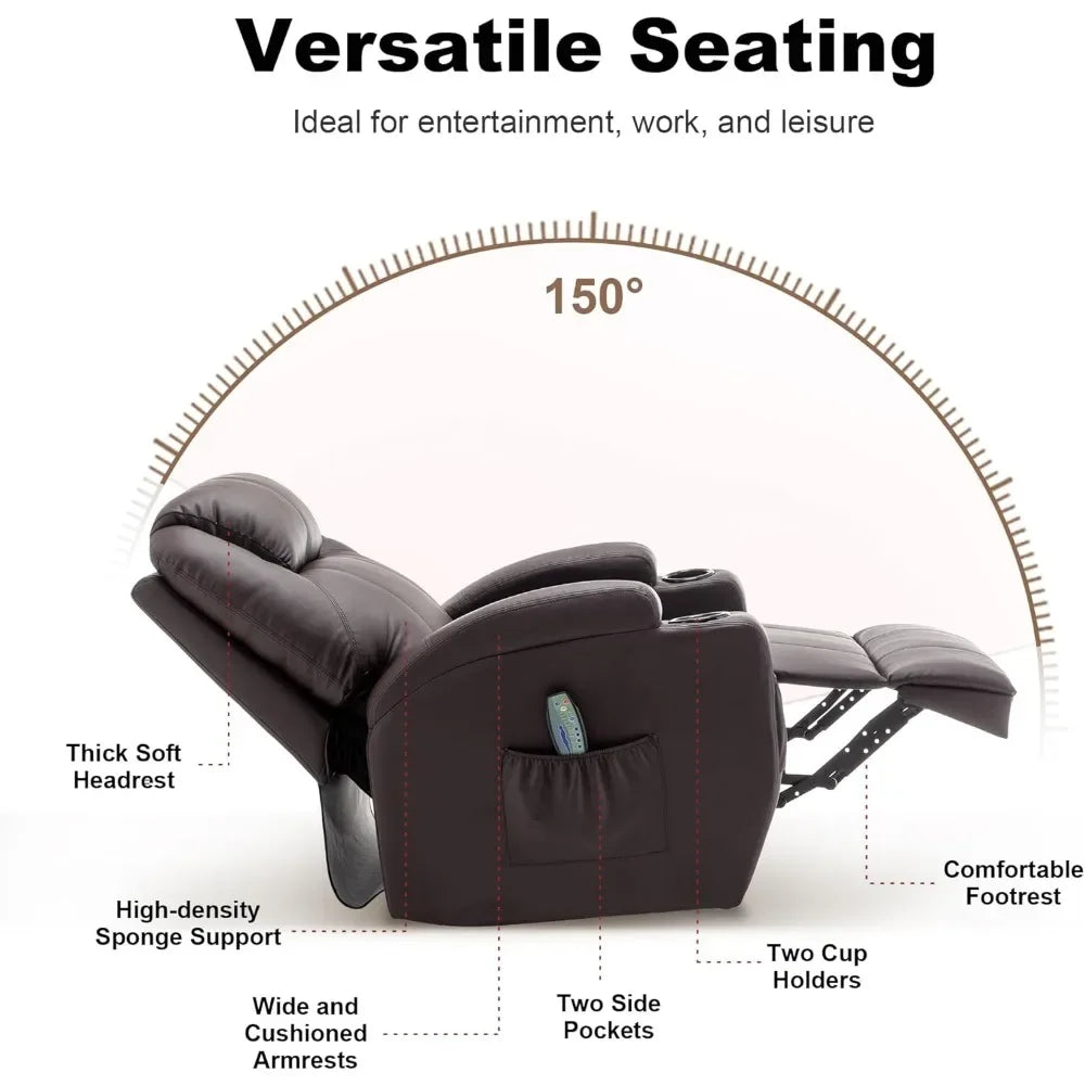 360° Swivel Recliner Chair with Massage and Heat, Remote Control and Cup Holder