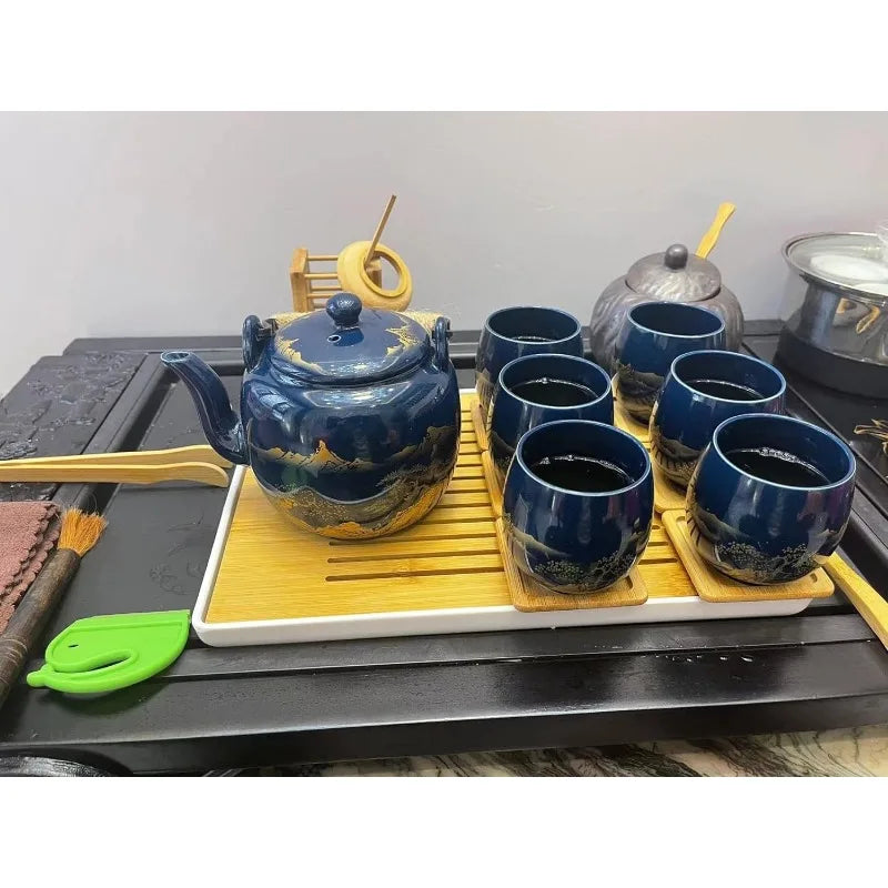 Glazed Tea Set in Gift Box with 1 Teapot, 1  Strainer, 1  Tray and 6  Cups