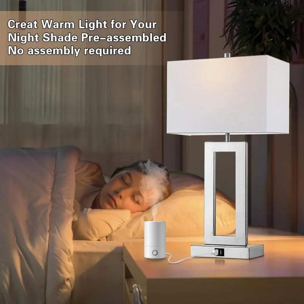 Set of 2 Touch Control 3-Way Dimmable Table Lamps with Dual USB Ports