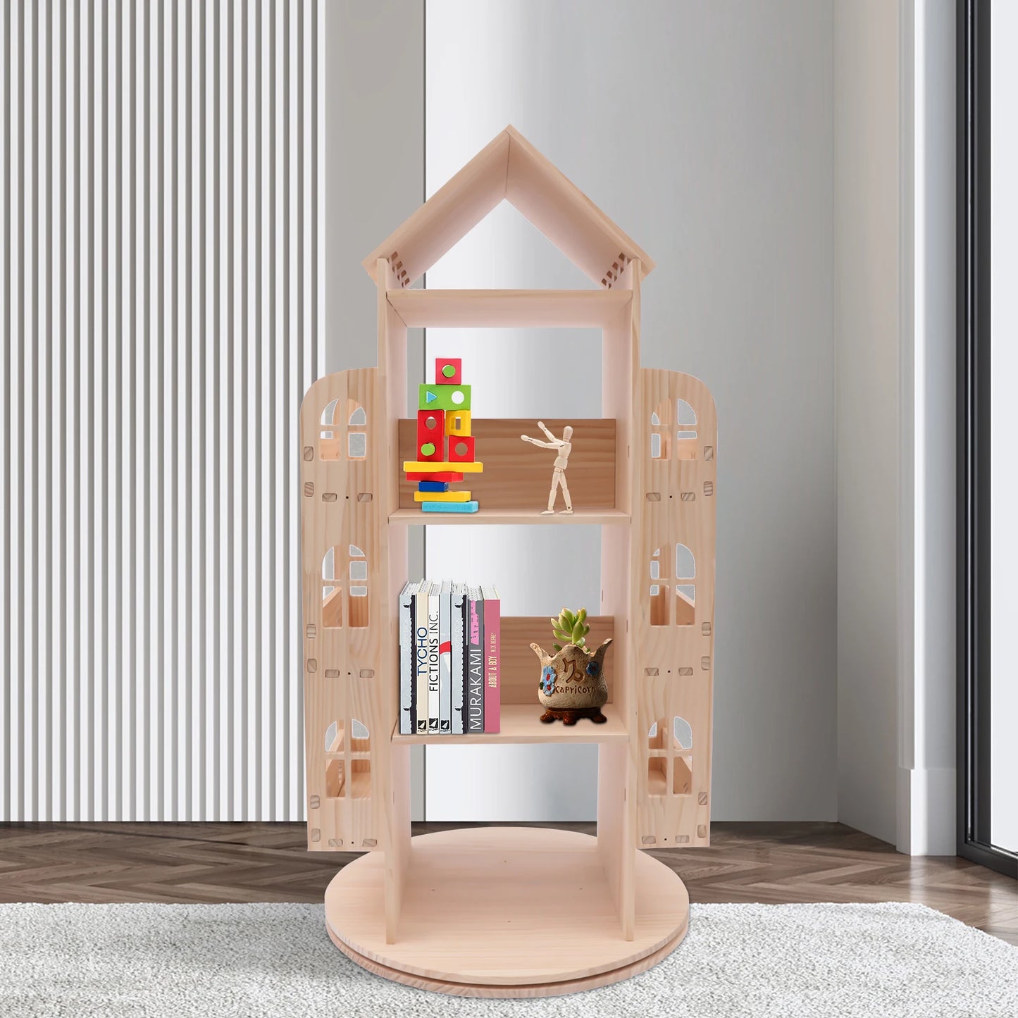 Wood 360° Rotating Bookshelf Display Stand for Kids