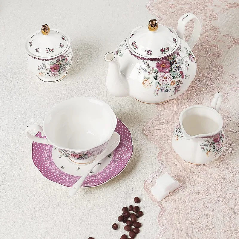 21 Piece Floral Porcelain Tea Set, for 6