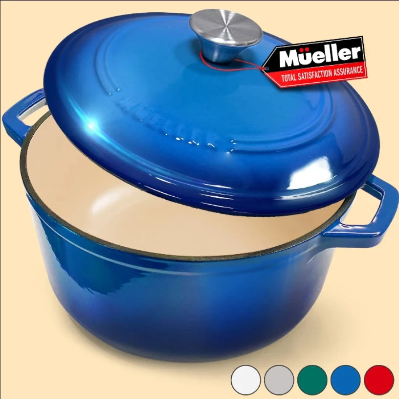 Mueller DuraCast Enameled Cast lron Dutch OvenPot with Lid, 4.5, 6 or 7.5 QT, Casserole Dish,Braiser Pan