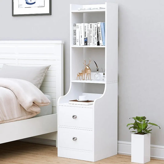 55“ Modern Nightstand Bedside Table with 4-Tier Open Shelves & 2 Drawers