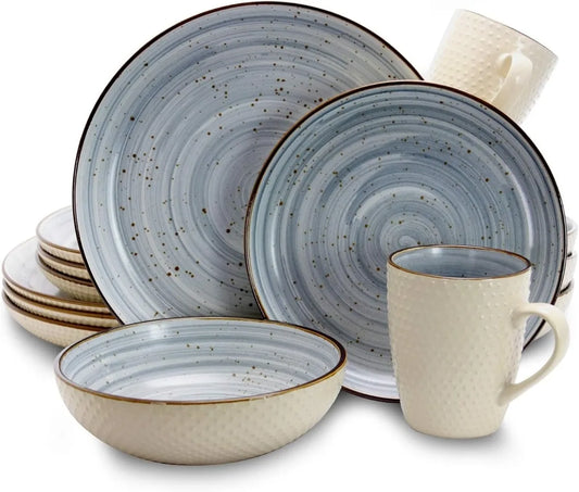 16 Piece, Round Stoneware Dish Set