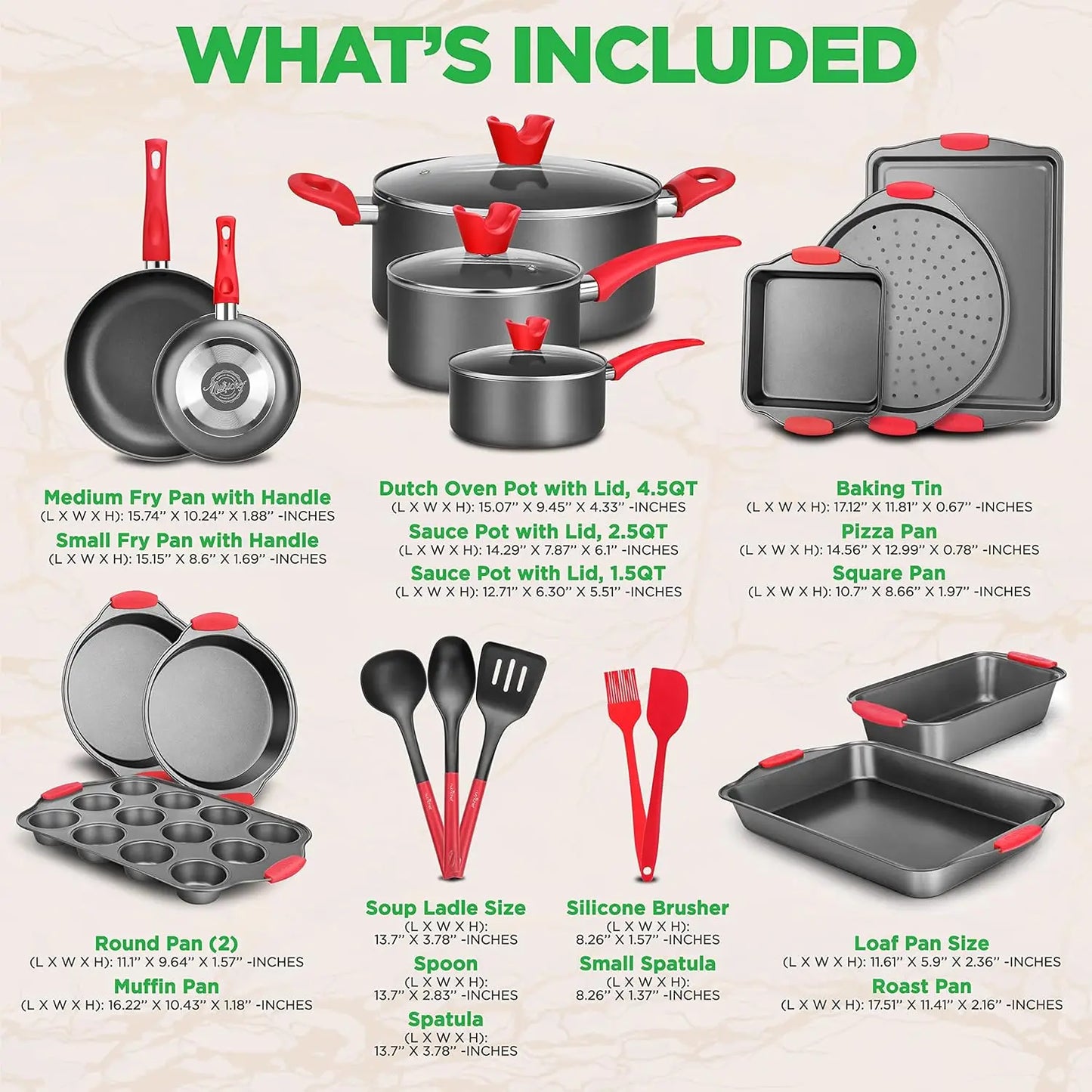 Complete 21-Piece Non-Stick Cookware Set