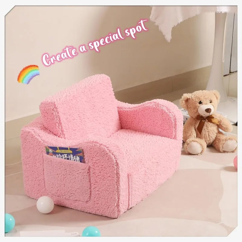 Kid's 2-in-1 Soft Sherpa Fold Out, Convertible Sofa to Lounger