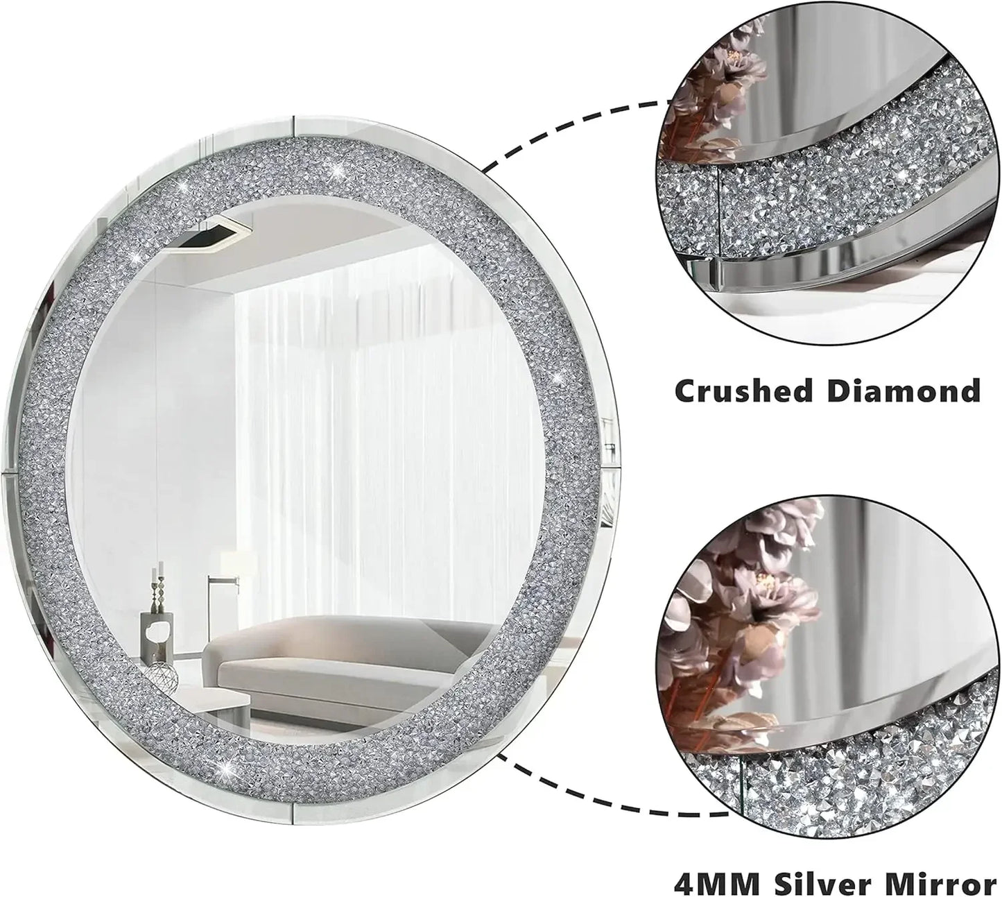 32" Round Crushed Diamond Accent Wall Mirror