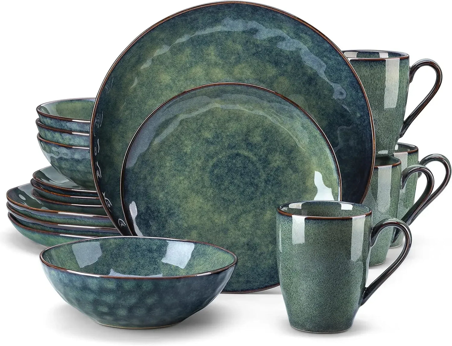 12 Piece, Reactive Change Glaze Dinner Set, Plates and Bowls Set