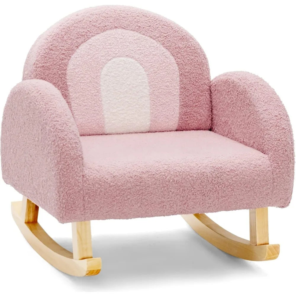 Plush Fabric Upholstered Children's Armchair with Solid Wooden Frame, Anti-Tipping Design