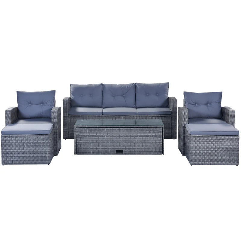 6-piece Wicker rattan Patio Outdoor Sectional Set with coffee table, wicker sofas, ottomans, removable cushions