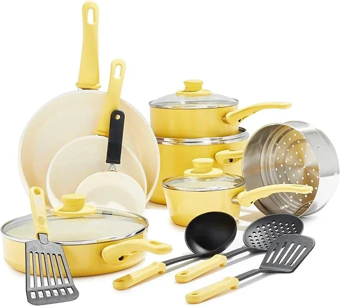 16 Piece Healthy Ceramic Nonstick Kitchen Cookware Set- 7 Colors