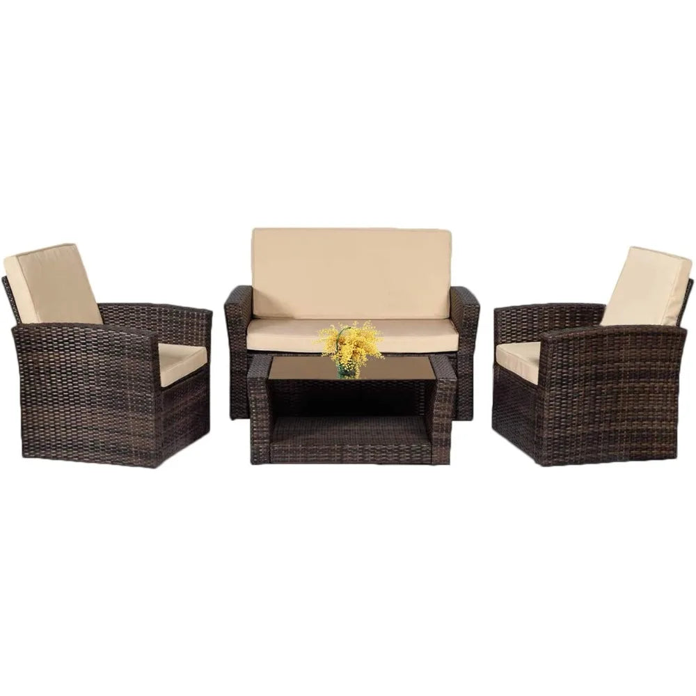 Sectional Sofa Rattan Wicker Conversation Set With Coffee Table