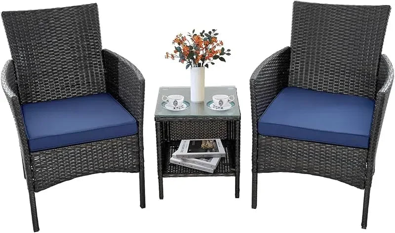 3-Piece Rattan Wicker Chairs with Table