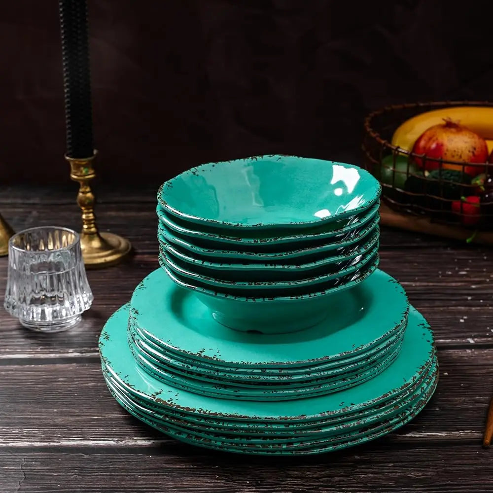 18-Piece Farmhouse Melamine Dinnerware Set