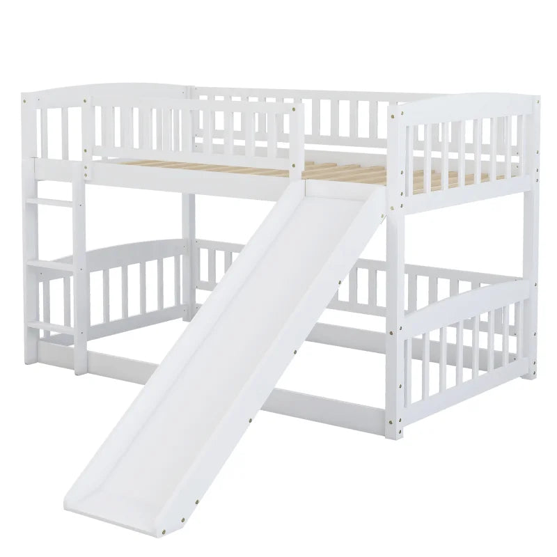 Twin Over Twin White Bunk Bed with Slide