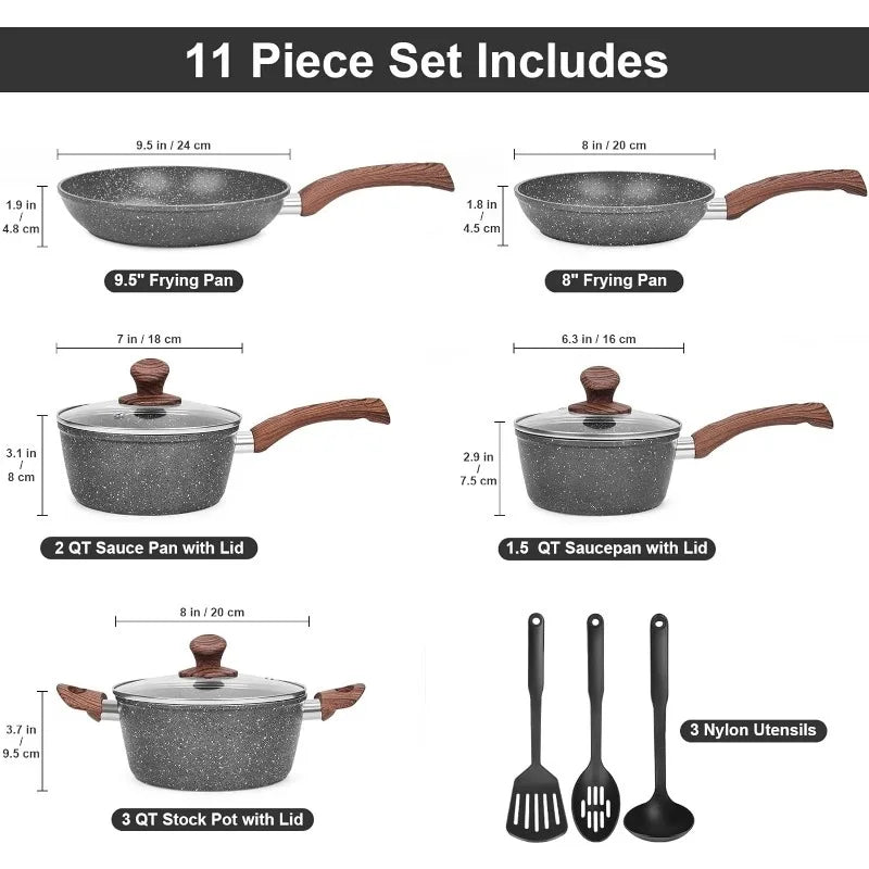 Ultra Nonstick,11 Piece Die-Cast Cookware Set with Frying Pan, Sauce Pan, Stockpot, Stay Cool Handle