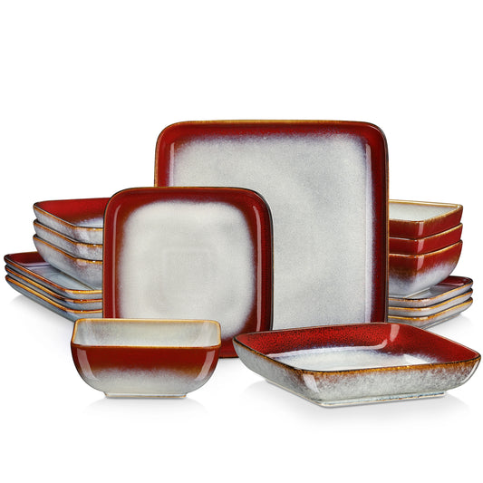 16 Piece Square Kiln Change Glaze Ceramic Tableware Set