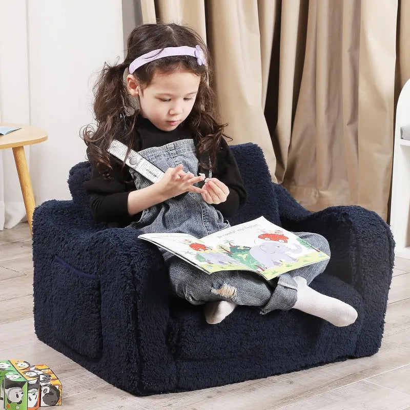 Kid's 2-in-1 Soft Sherpa Fold Out, Convertible Sofa to Lounger