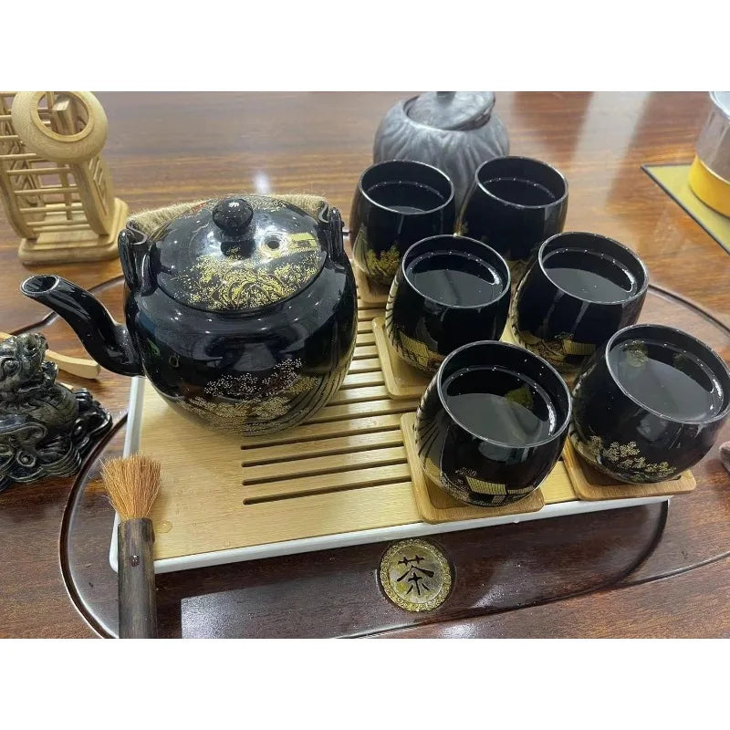 Glazed Tea Set in Gift Box with 1 Teapot, 1  Strainer, 1  Tray and 6  Cups