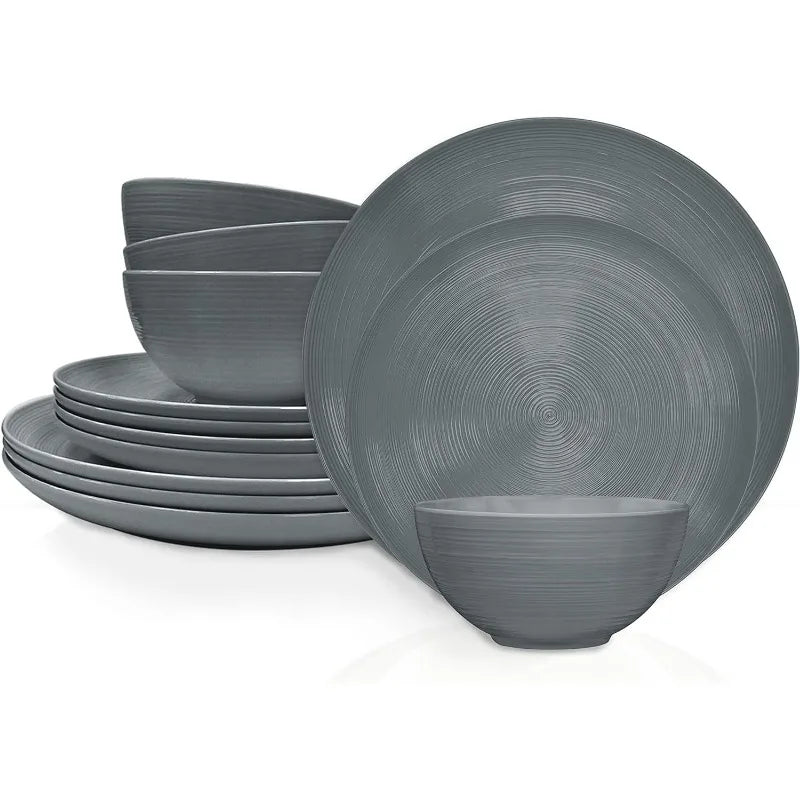 12 Piece Melamine Plastic Dinnerware Set