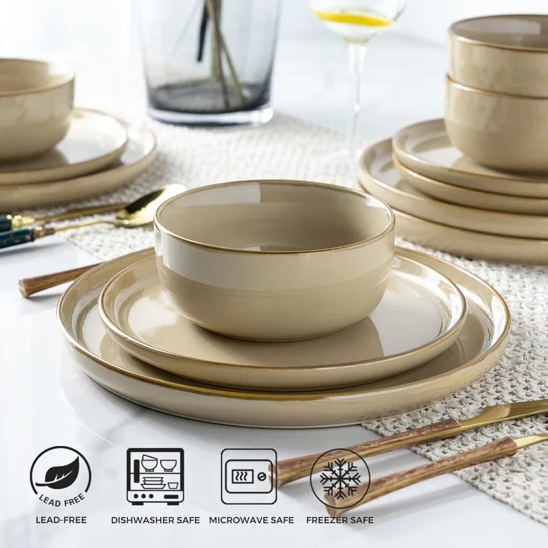 12 Piece Ceramic Dinnerware Set for 4, Scratch Resistant Dishes