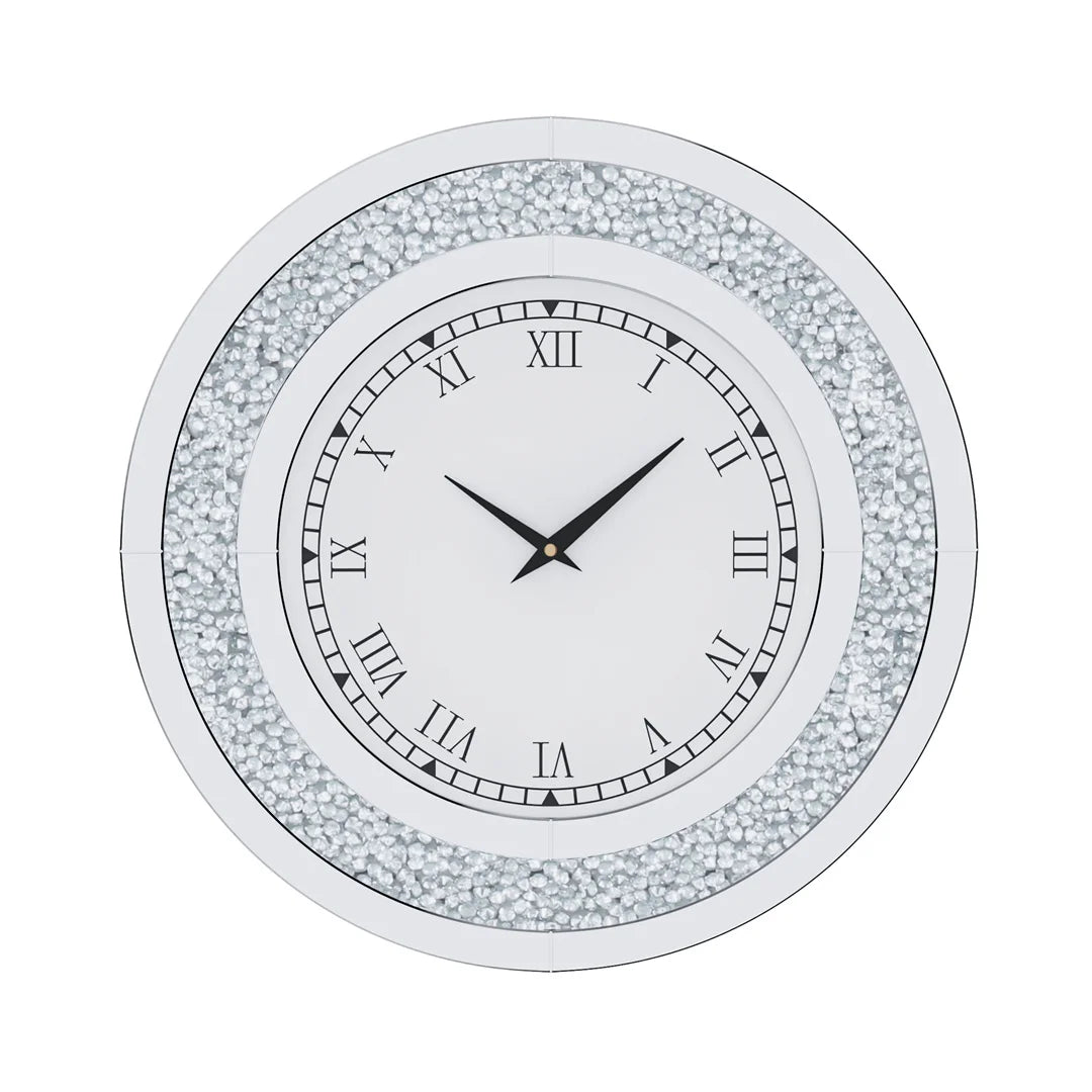 Silver Tawny Tinted Crystal Crushed Diamond Wall Clock