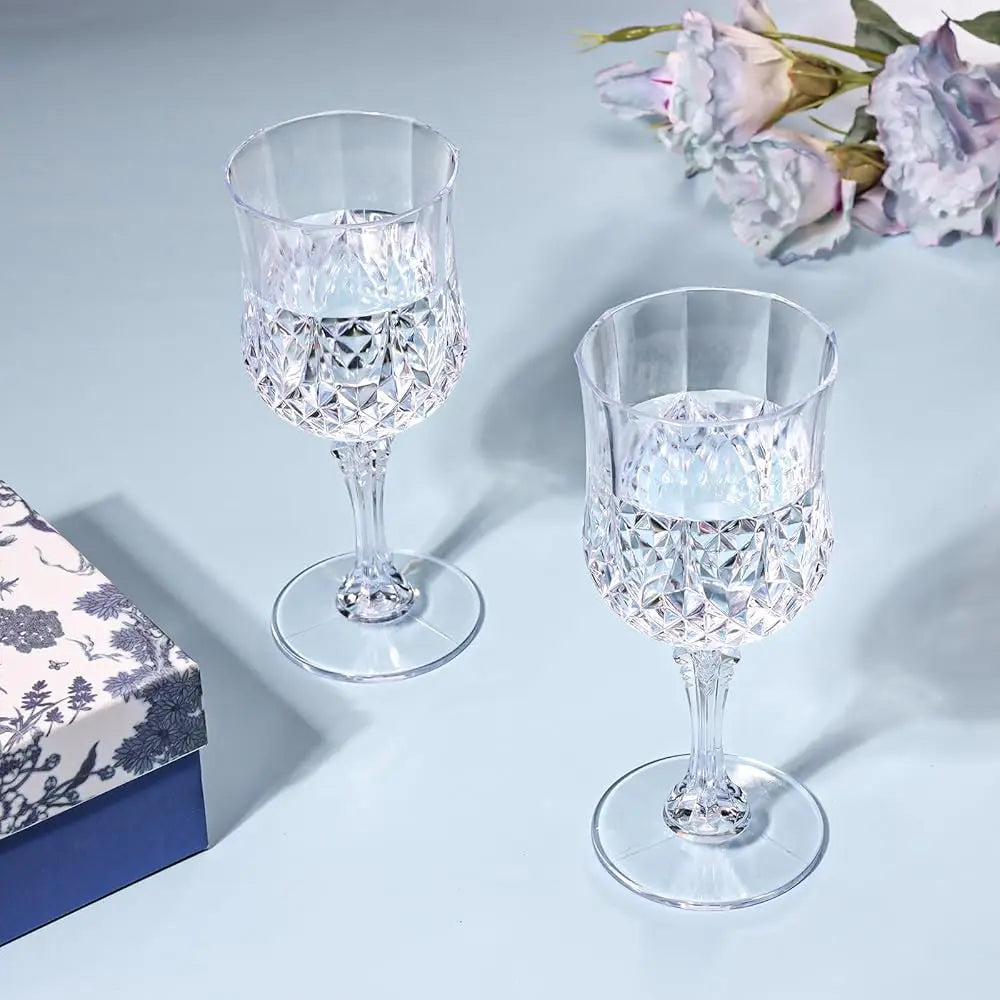 24 Pcs 7Oz Reusable Plastic Crystal Vintage Wine Glasses