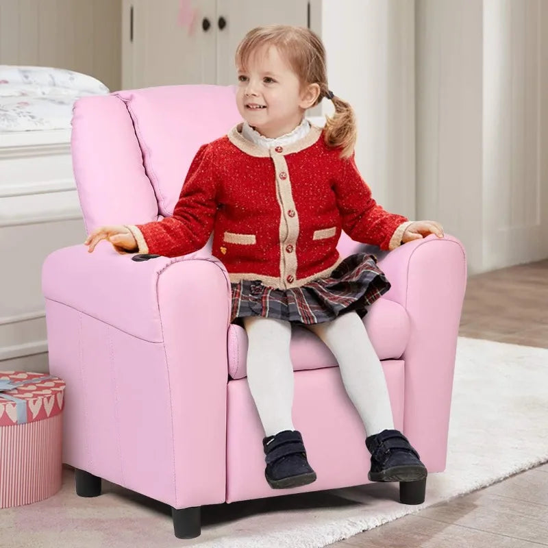 Kids Recliner Chair with Cup Holder, for Girls/ Boys