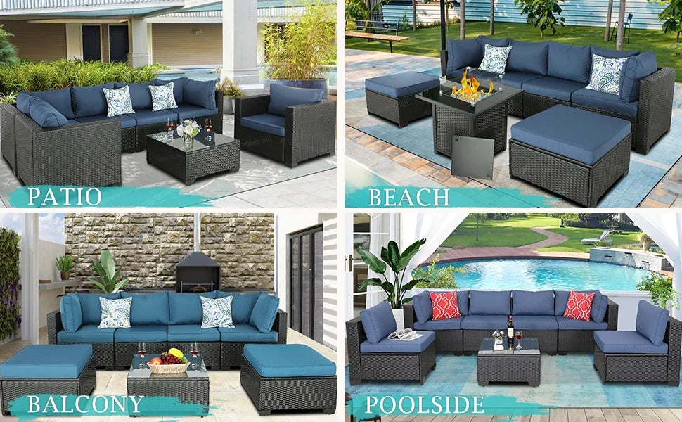 Wicker Rattan Sectional Sofa Patio Sets