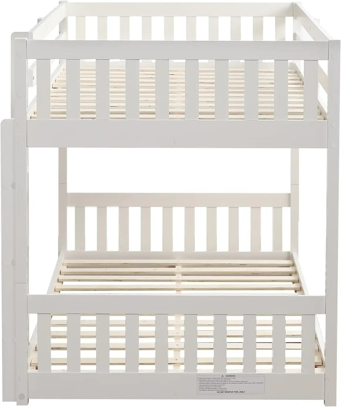 Twin Over Twin Solid Wood Bunk Bed Frame with Ladder and Guard Rail Space