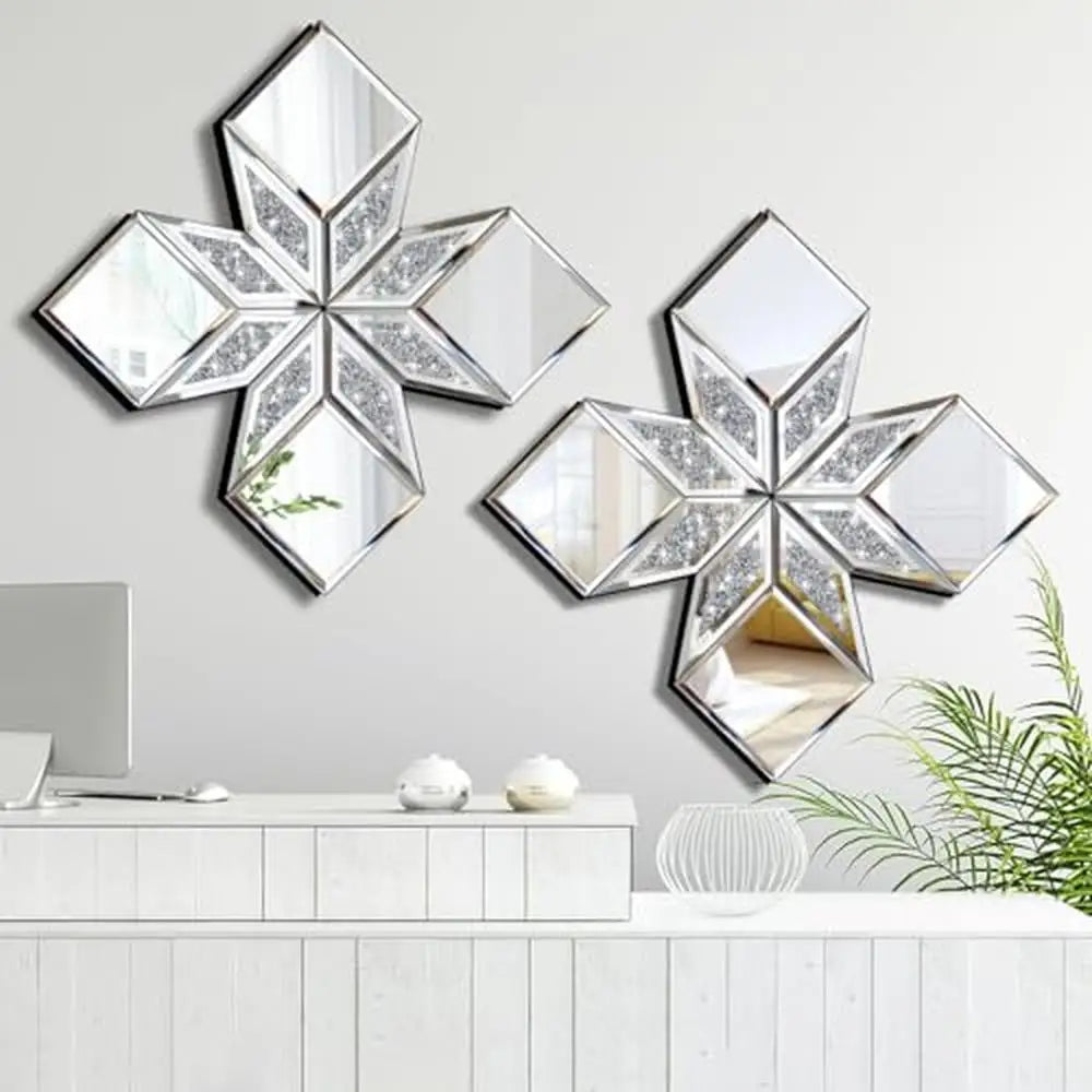 2 Pack Diamond Shape Crushed Glass Mirror 16.75x16.75" Wall Decor