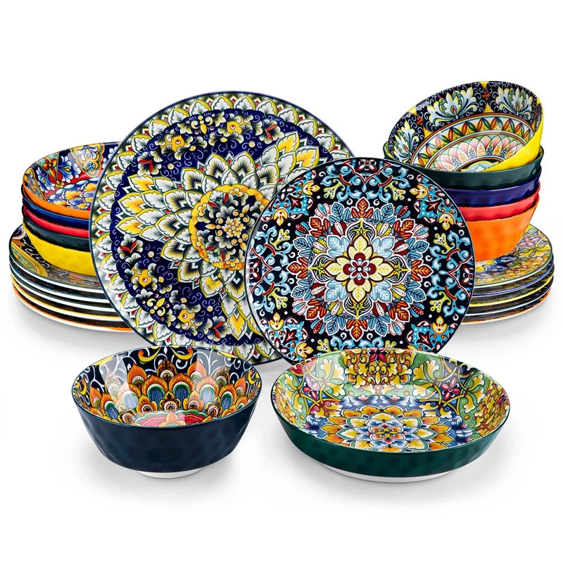 24 Piece Bohemia Retro Ceramic Dinnerware Set