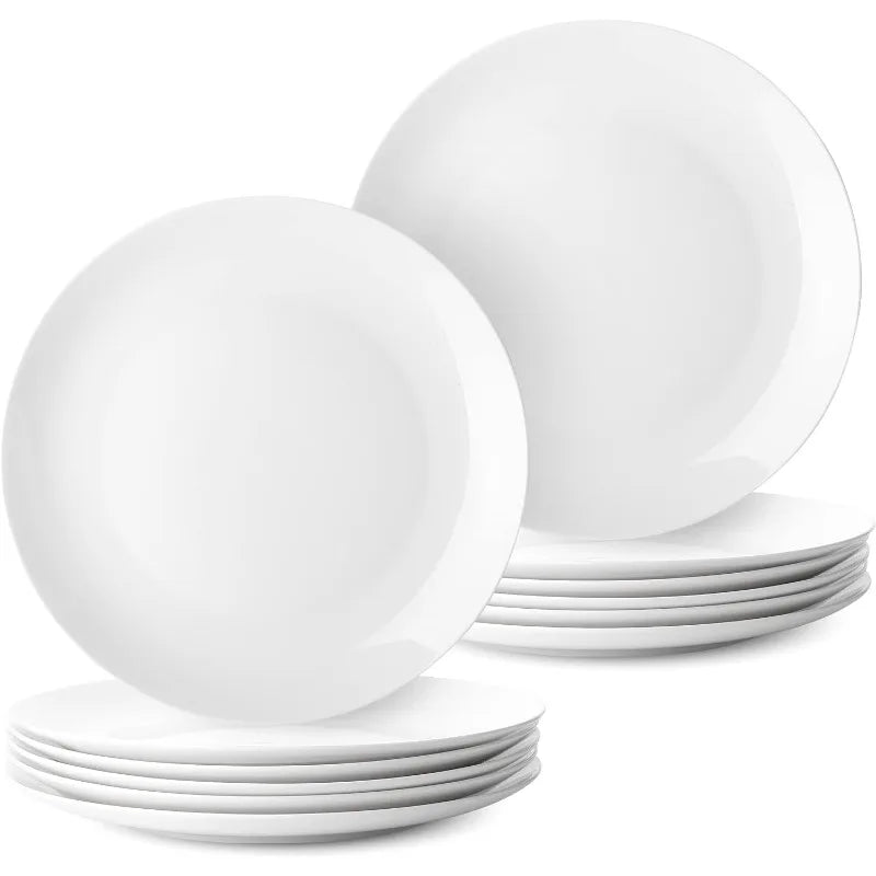 Set of 12, White Porcelain Dinner Plates, 10.5"