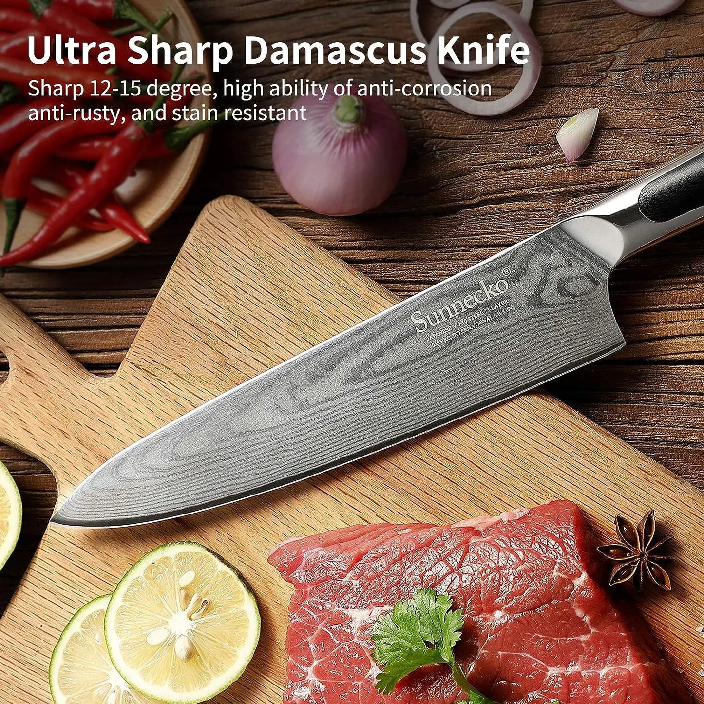 Damascus Kitchen Knives 1-8Pcs/Set  Japanese Chef's Knife Tools