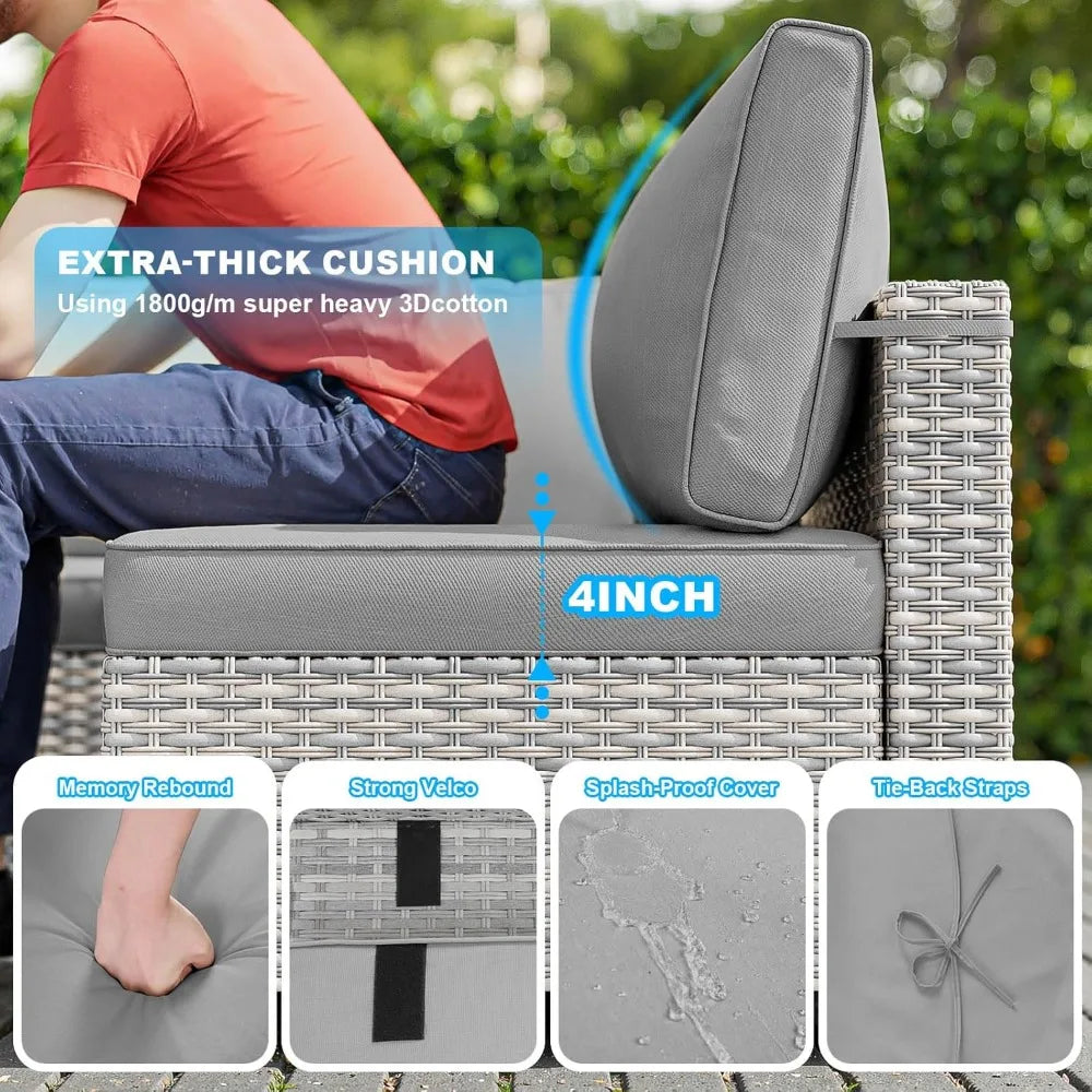 Modern 8-Piece Patio Set with 55k BTU Fire Pit, Grey