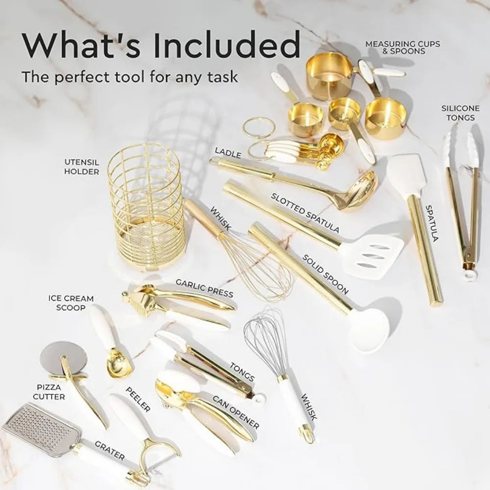 23 Piece Luxe White and Gold Kitchen Utensils Set