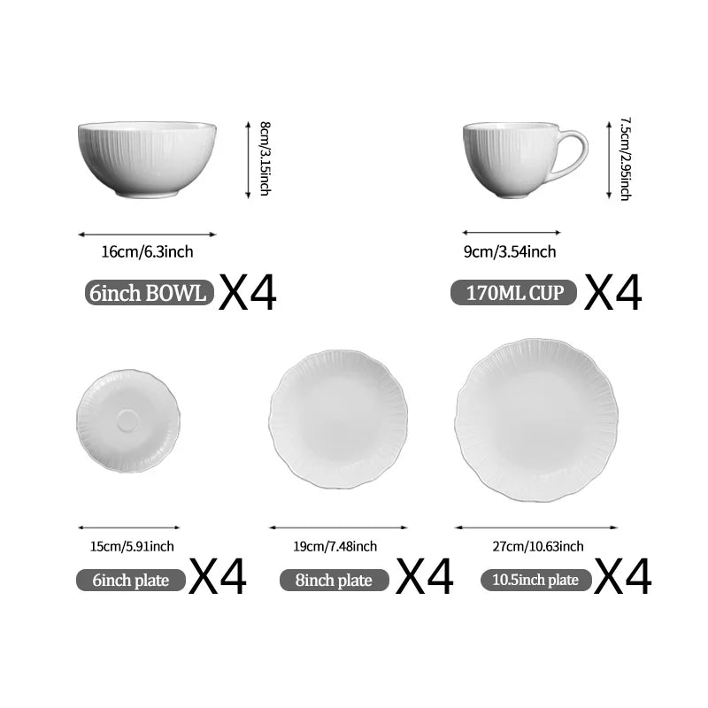 12/20-Piece Elegant White Porcelain Dinner Set