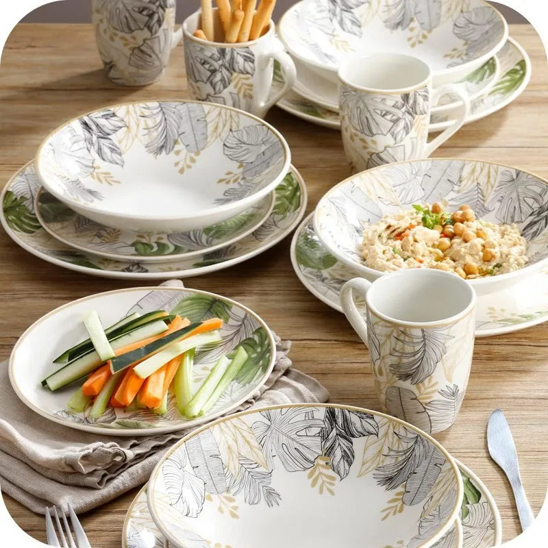 16-piece Earthenware, Natural, Ceramic Sets for 4, Microwave and Dishwasher Safe