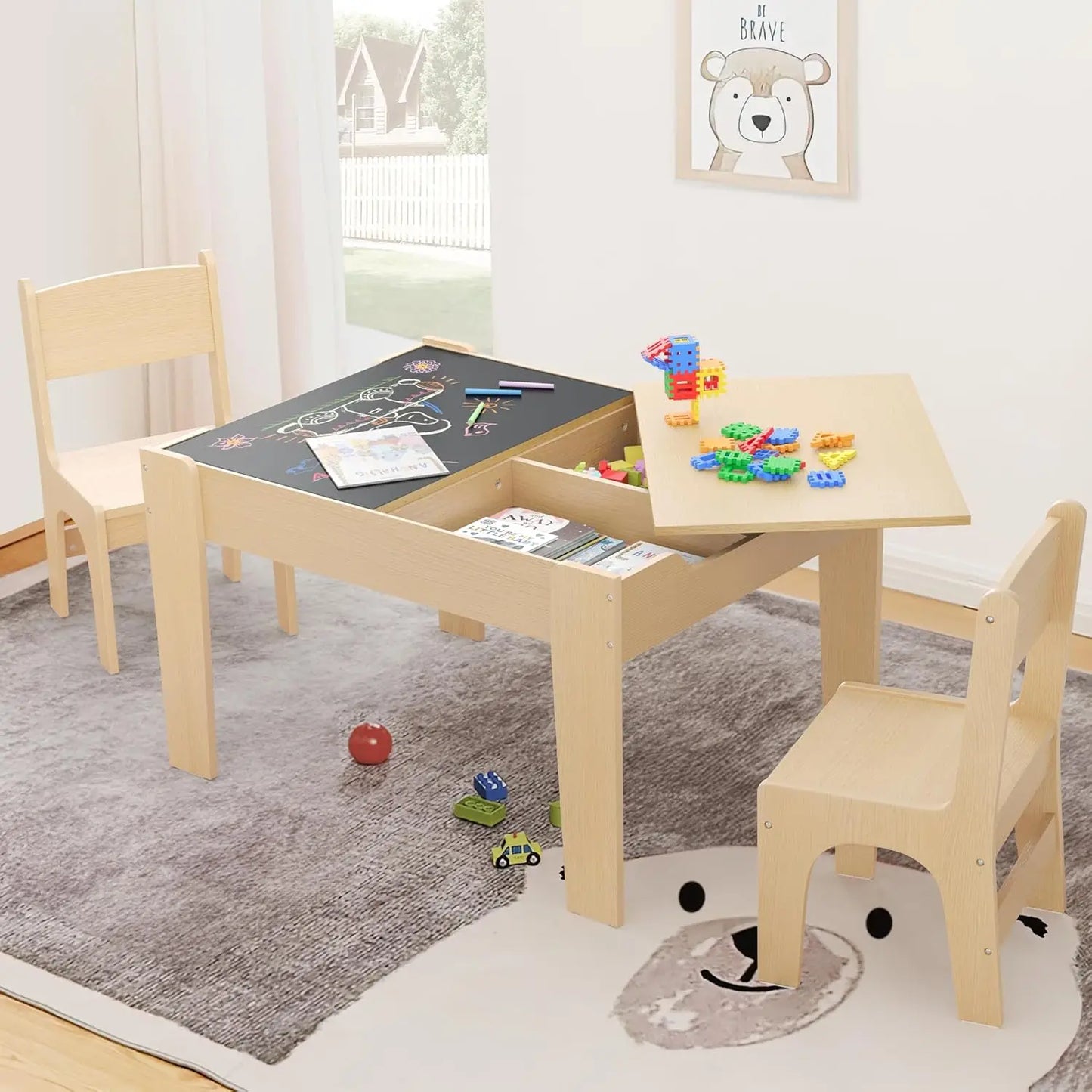 4 In 1 Kids Table And Chair Set With Storage