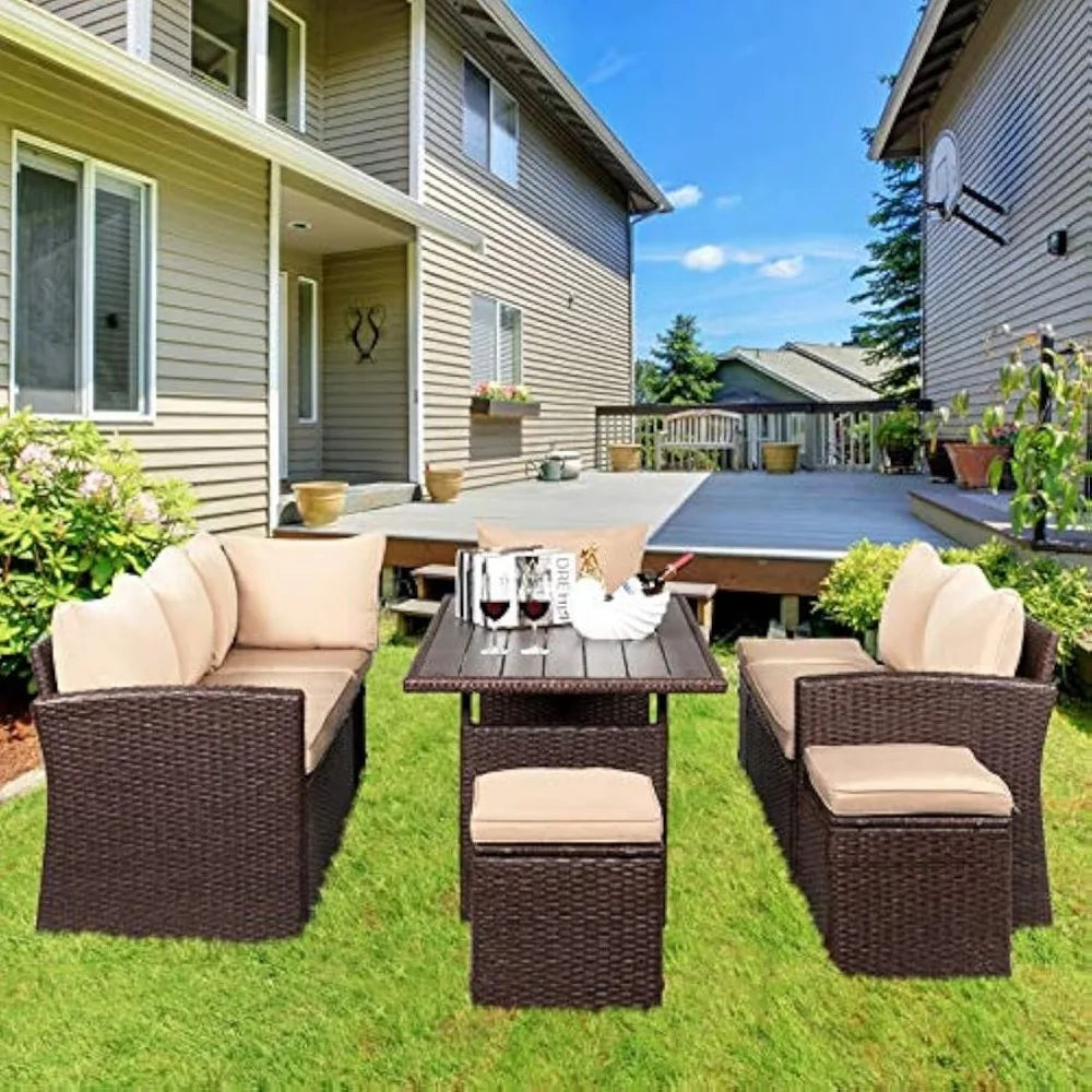 8 Piece All-weather Terrace Furniture Set, with Dining Table and Chairs