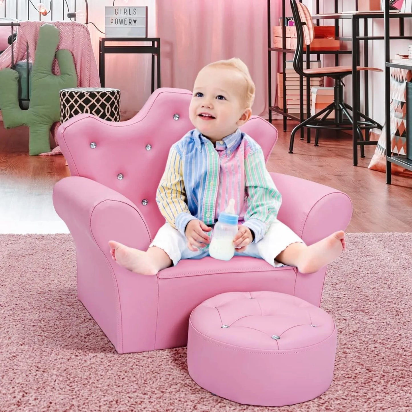 Children's Upholstered Princess Chair with Ottoman