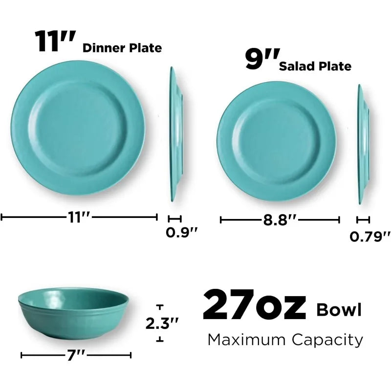 18-Piece Melamine Dinnerware Sets Service for 6, Dinner Plates and Bowls